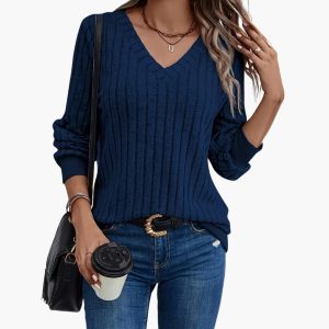 Women's V-Neck Sweater with Long Sleeves