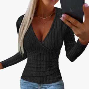 Women's V-Neck Sweater with Side Buttons