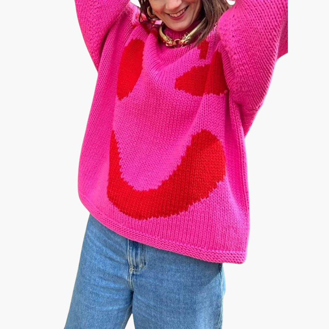 Knitted Sweater for Women - with Oversized Fit and Smiley Design - Image 11