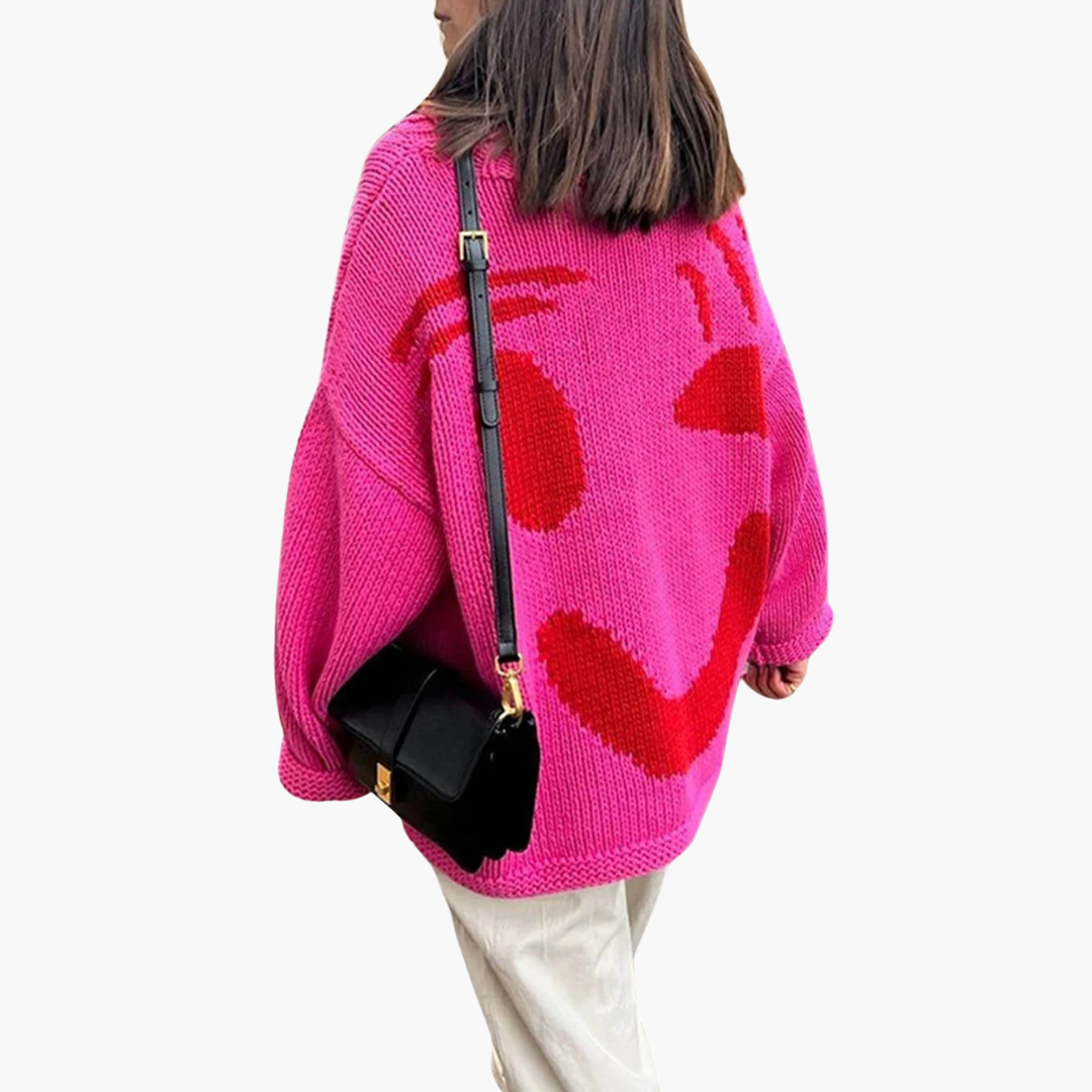 Knitted Sweater for Women - with Oversized Fit and Smiley Design - Image 12