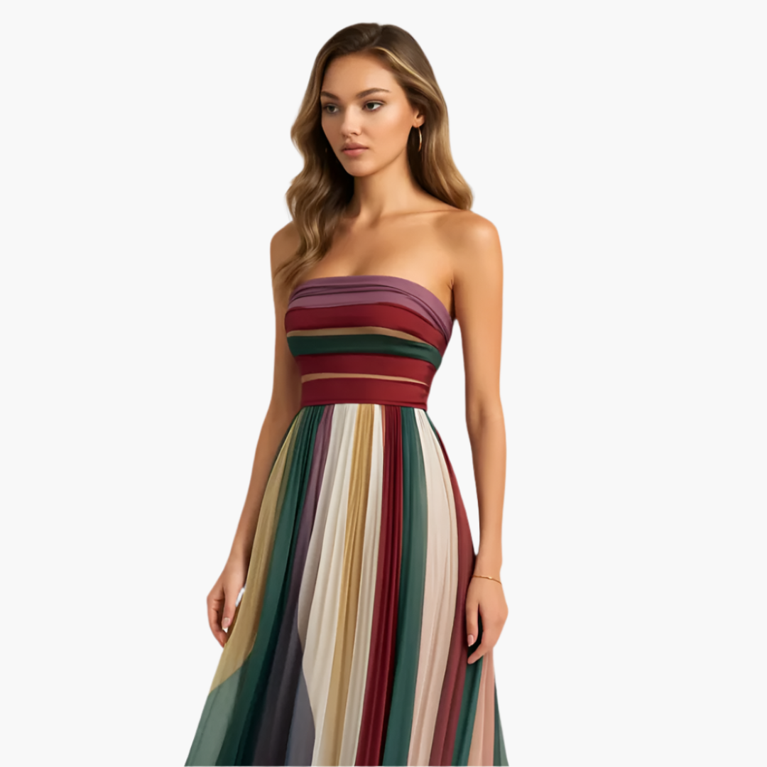 Maxi Dress for Women - Strapless, Colorful Striped & Elegant - Image 2