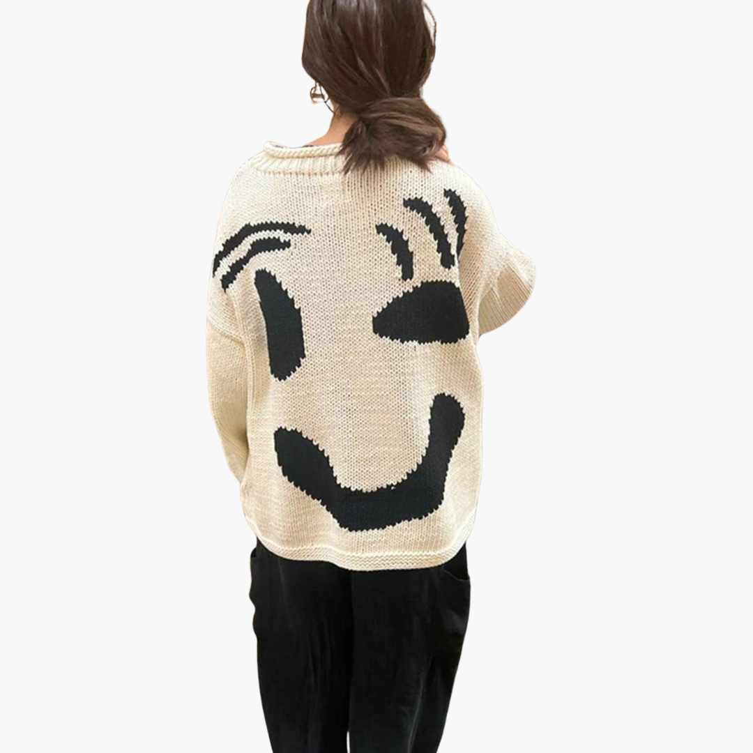 Knitted Sweater for Women - with Oversized Fit and Smiley Design - Image 15
