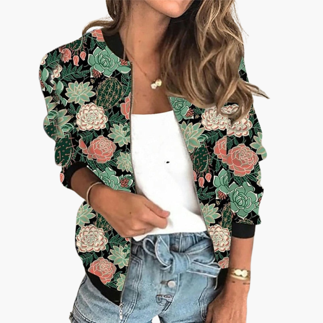 Bomber Jacket for Women - Lightweight & Stylish with Floral Pattern