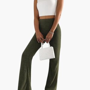 Wide High Waist Knit Pants for Women – Comfortable Lounge Fit
