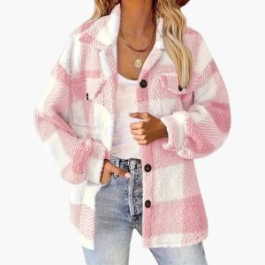 Women's Jacket with Check Pattern and Button Closure
