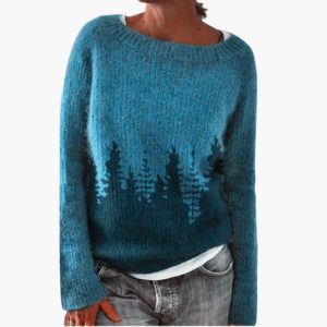 Women's Sweater with Round Neck and Tree Pattern