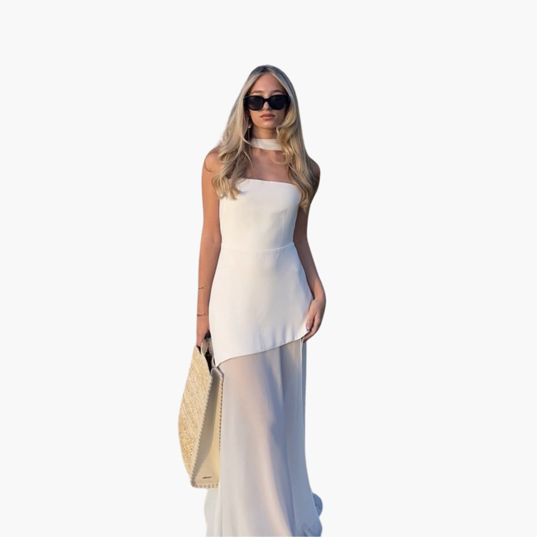 Off-Shoulder Evening Dress for Women - Maxi with High Slit