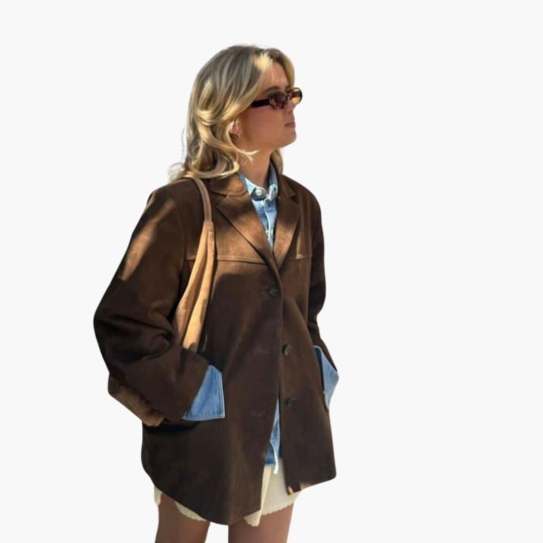 Trendy Women's Suede Jacket with Button Placket – Stylish & Comfortable - Image 3