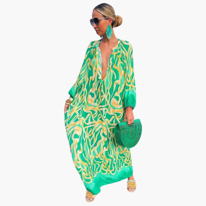 Boho Maxi Dress for Women – Green Floral Summer Dress