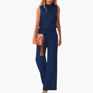 Sleeveless Women's Jumpsuit with High Collar and Wide Leg