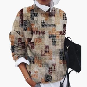 Women's pullover with round neckline and geometric pattern