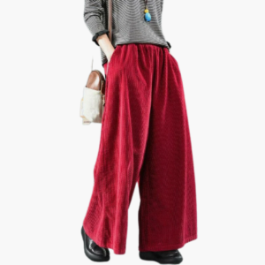 Women's Corduroy Trousers with Button Closure and Straight Leg