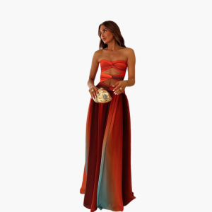 Colorful Cut-Out Maxi Dress for Women - Bandeau & Ombre