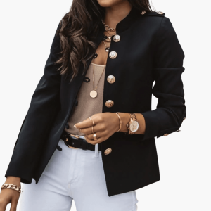 Women's Short Autumn Jacket with Button Closure and Pockets