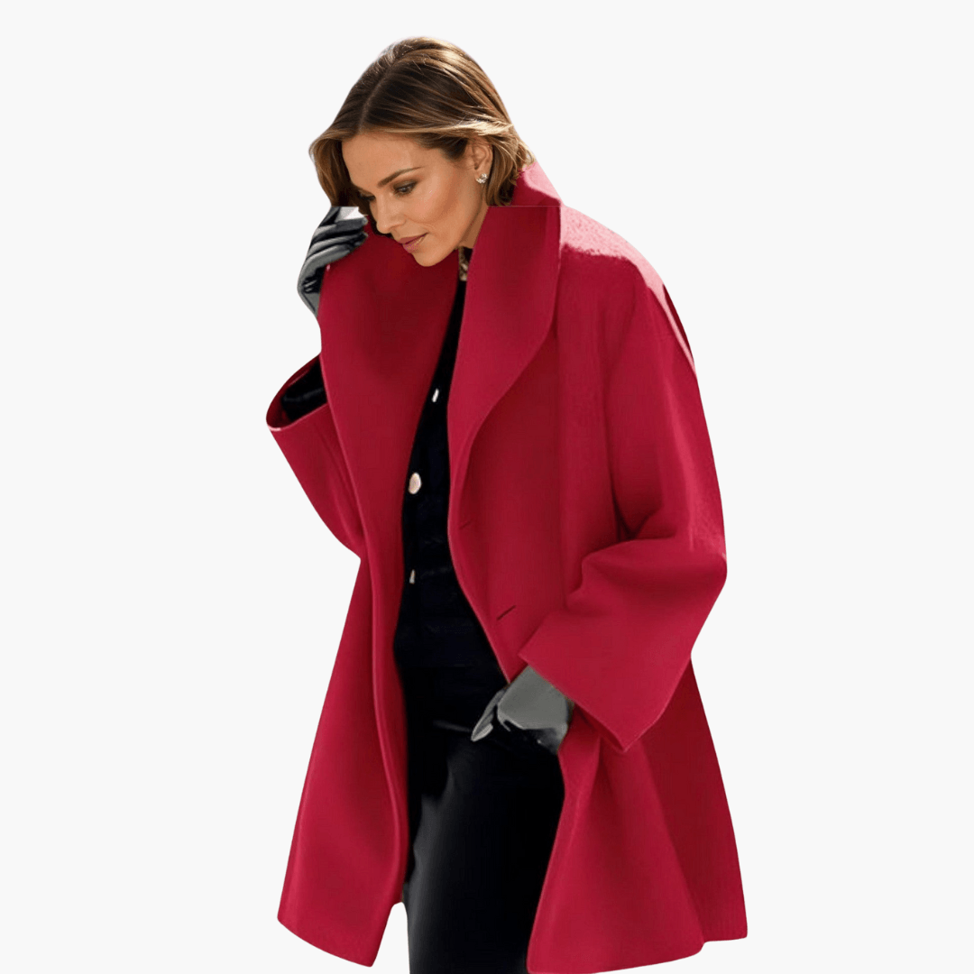 Women's Red Jacket with Wide Collar and Long Sleeves - Image 3