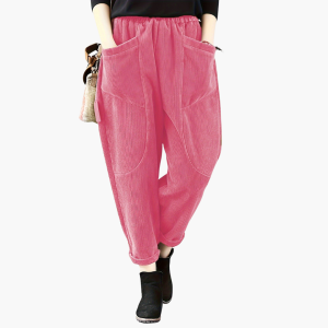 Women's Cord Pants with Wide Legs and Pockets