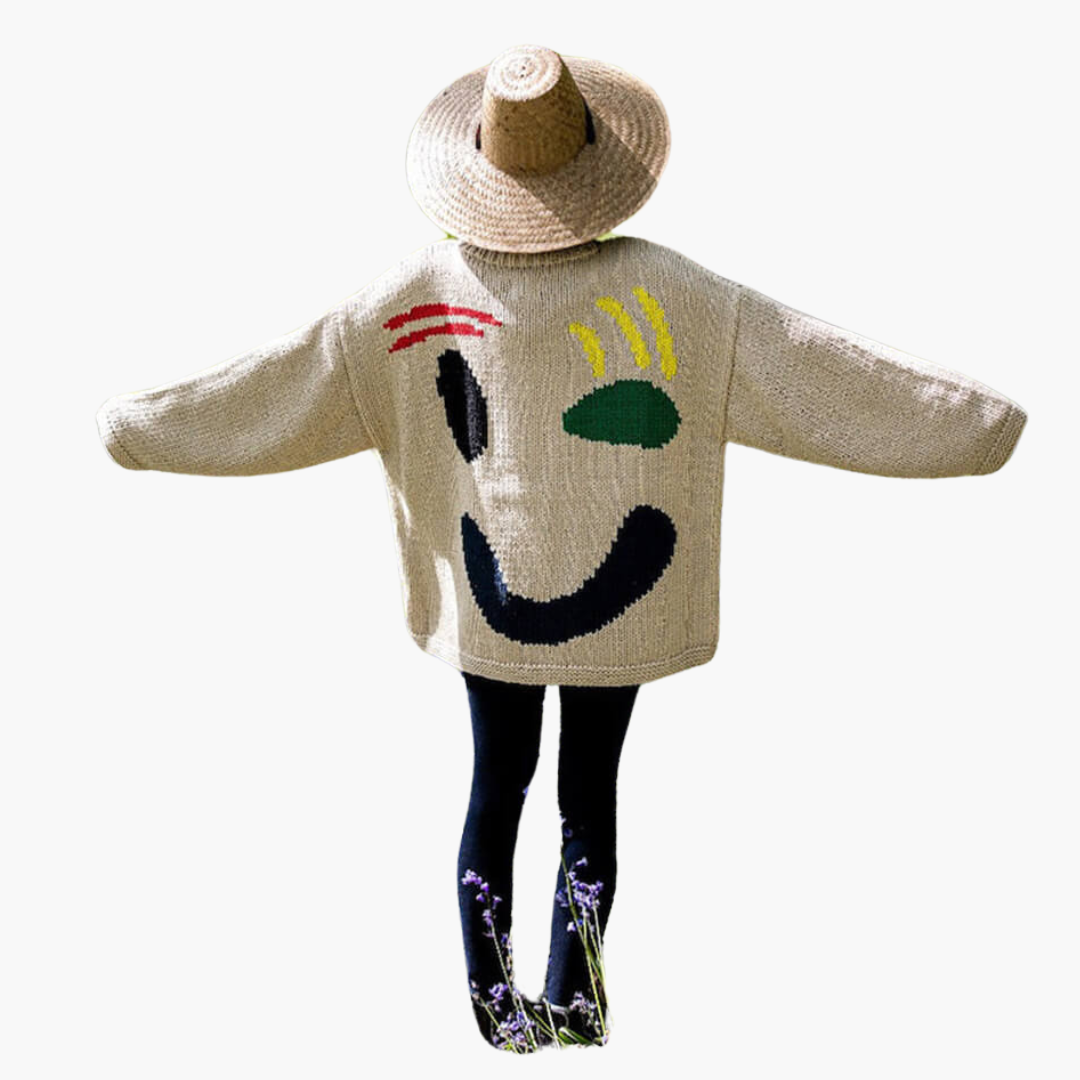 Knitted Sweater for Women - with Oversized Fit and Smiley Design