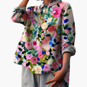 Long-Sleeve Summer Blouse with Floral Print for Women