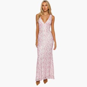 Lace Maxi Dress - Women's Style with V-Neck and Elegance