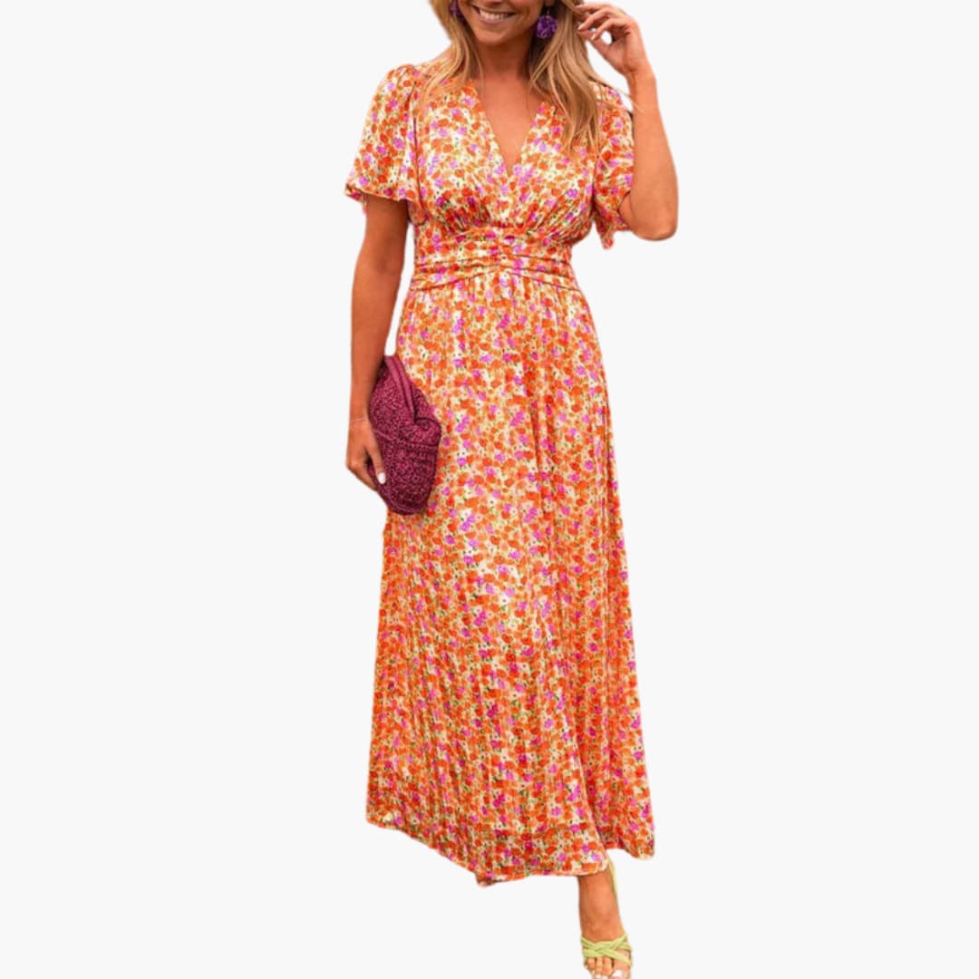 Floral Wrap Maxi Dress - for Women with V-Neck