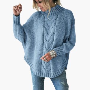 Women's Sweater with Turtleneck and Cable Knit Pattern