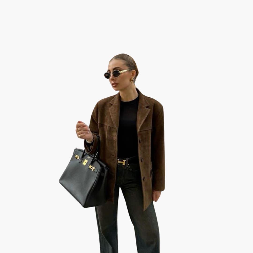 Trendy Women's Suede Jacket with Button Placket – Stylish & Comfortable - Image 2