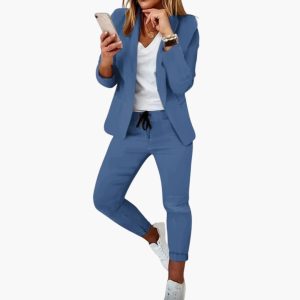 Lounge Set for Women - Blazer with Jogging Pants and Drawstring