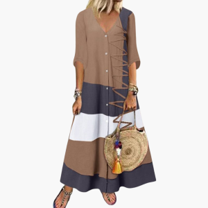 Long Knit Dress for Women - V-Neck, Side Straps