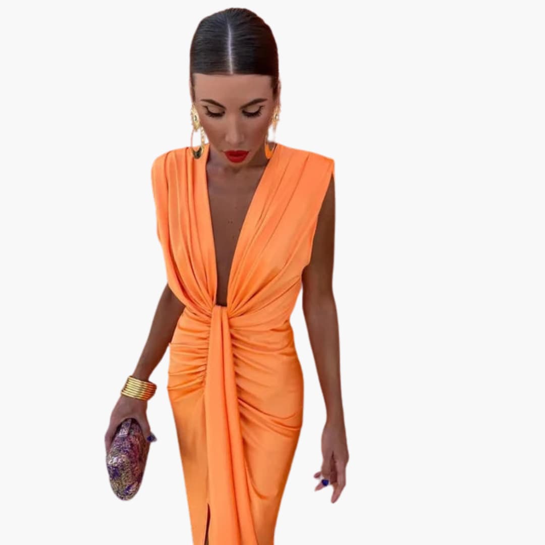 Elegant Pleated Dress - Women's Maxi Dress for Festive Occasions - Image 4