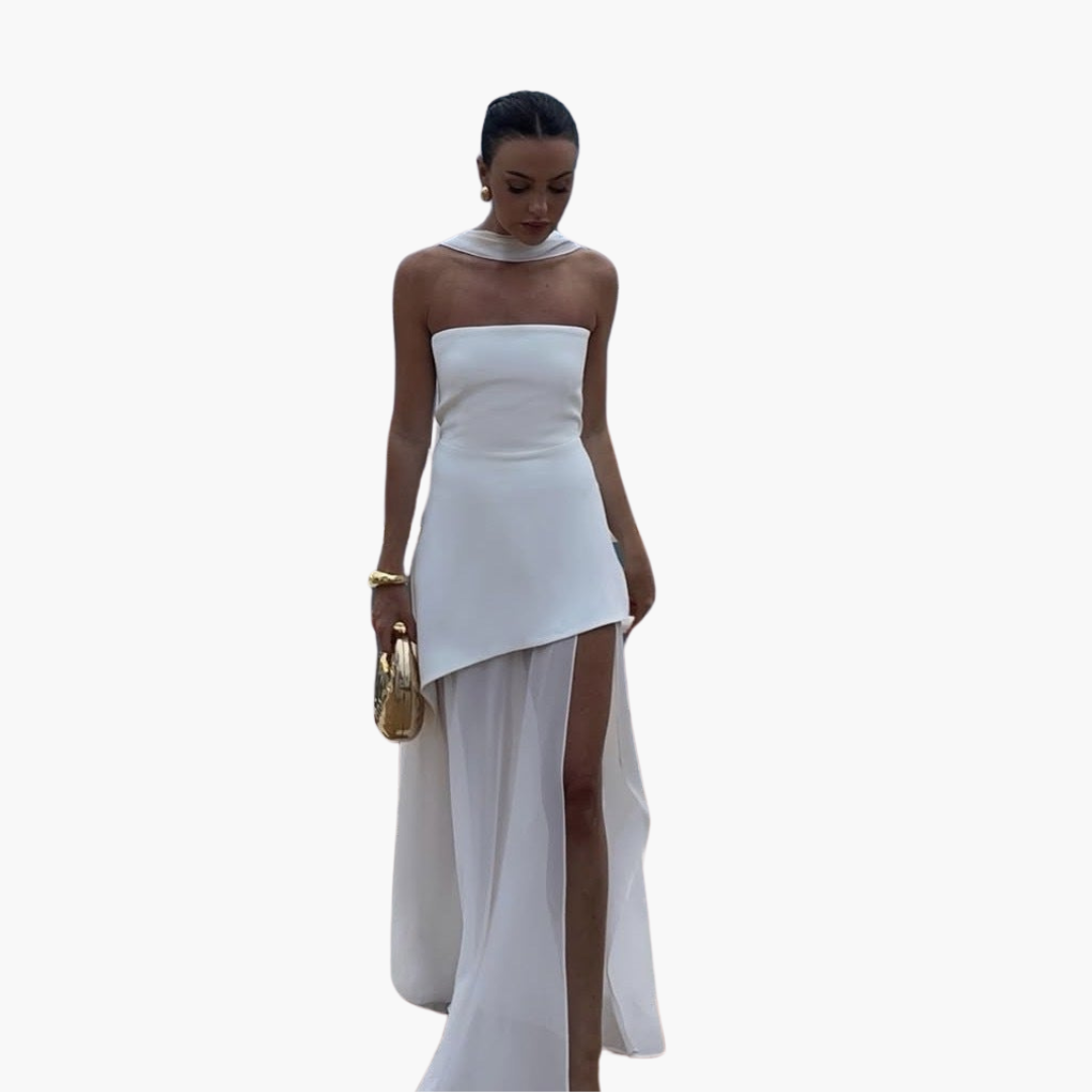 Off-Shoulder Evening Dress for Women - Maxi with High Slit - Image 2