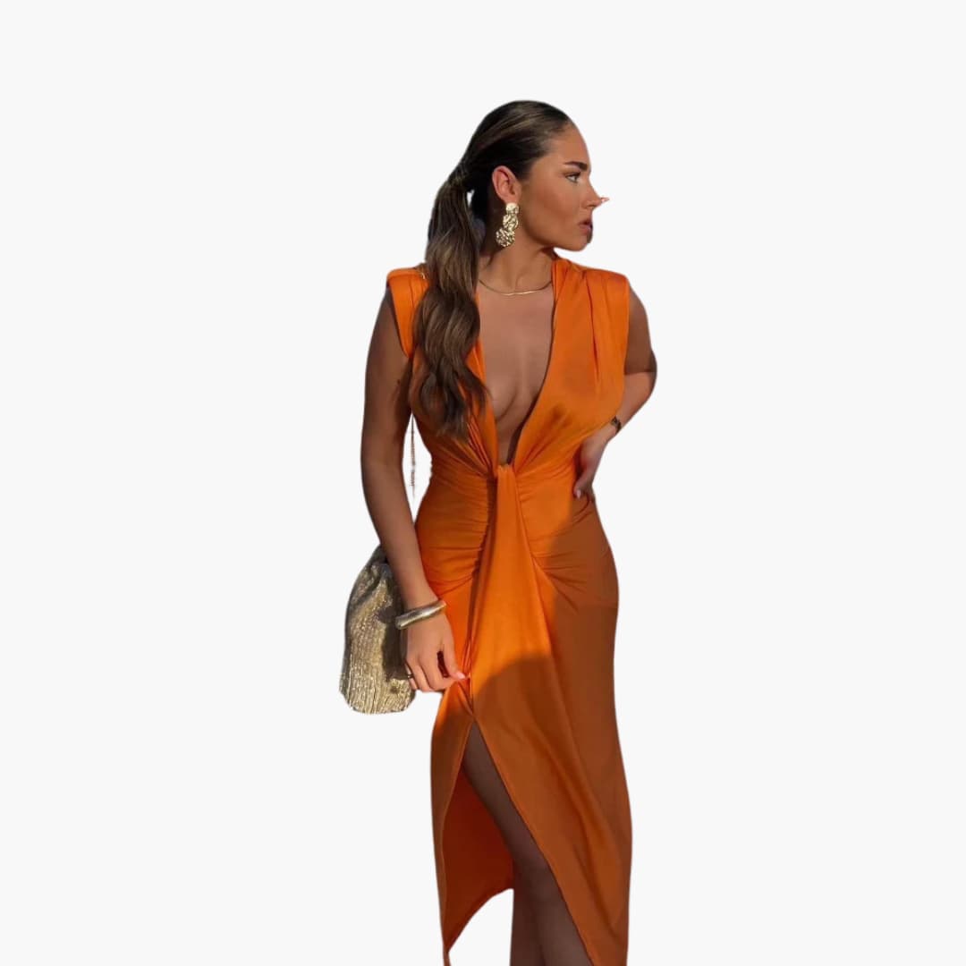 Elegant Pleated Dress - Women's Maxi Dress for Festive Occasions - Image 3