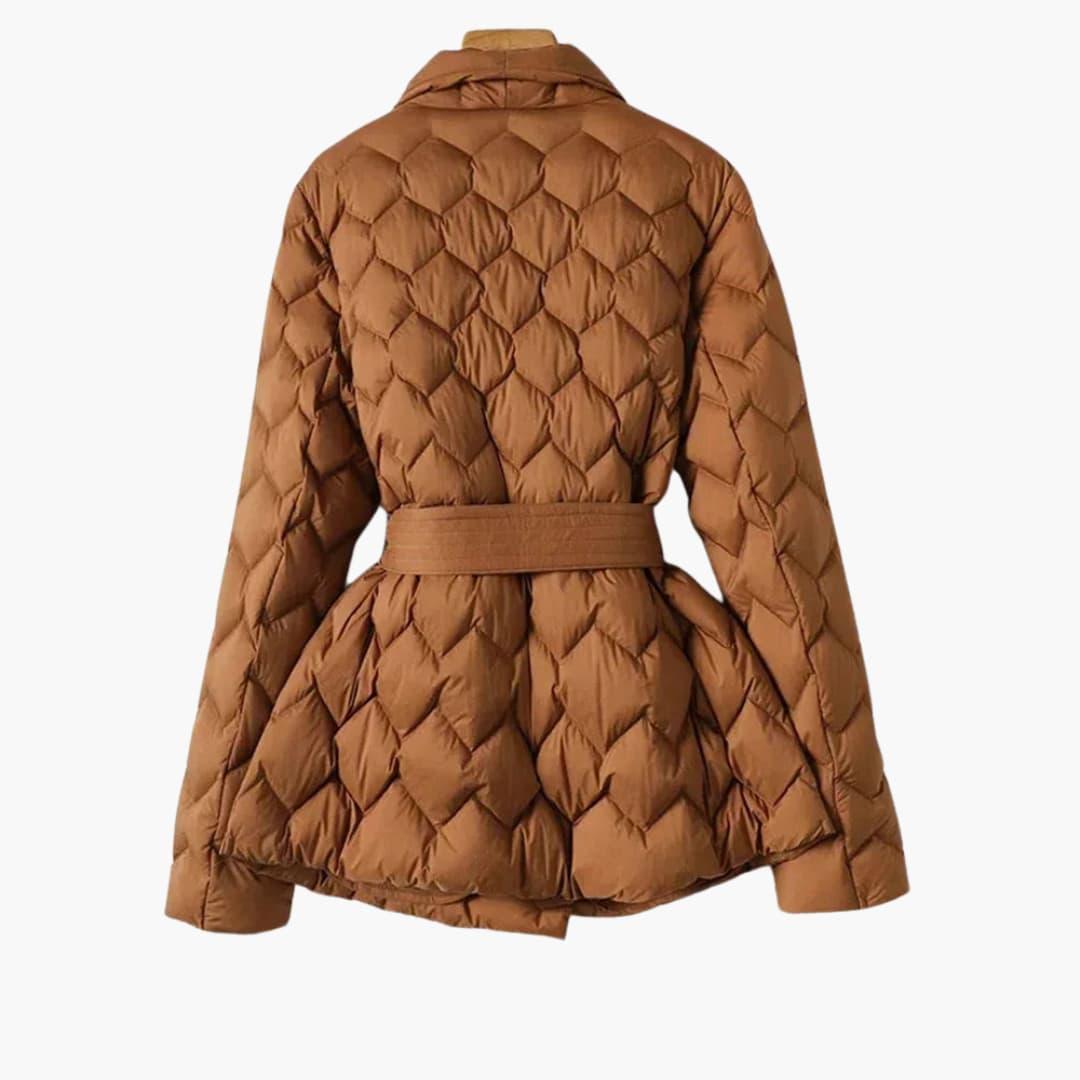 Women's Red Down Coat with Belt and Long Sleeves - Image 2