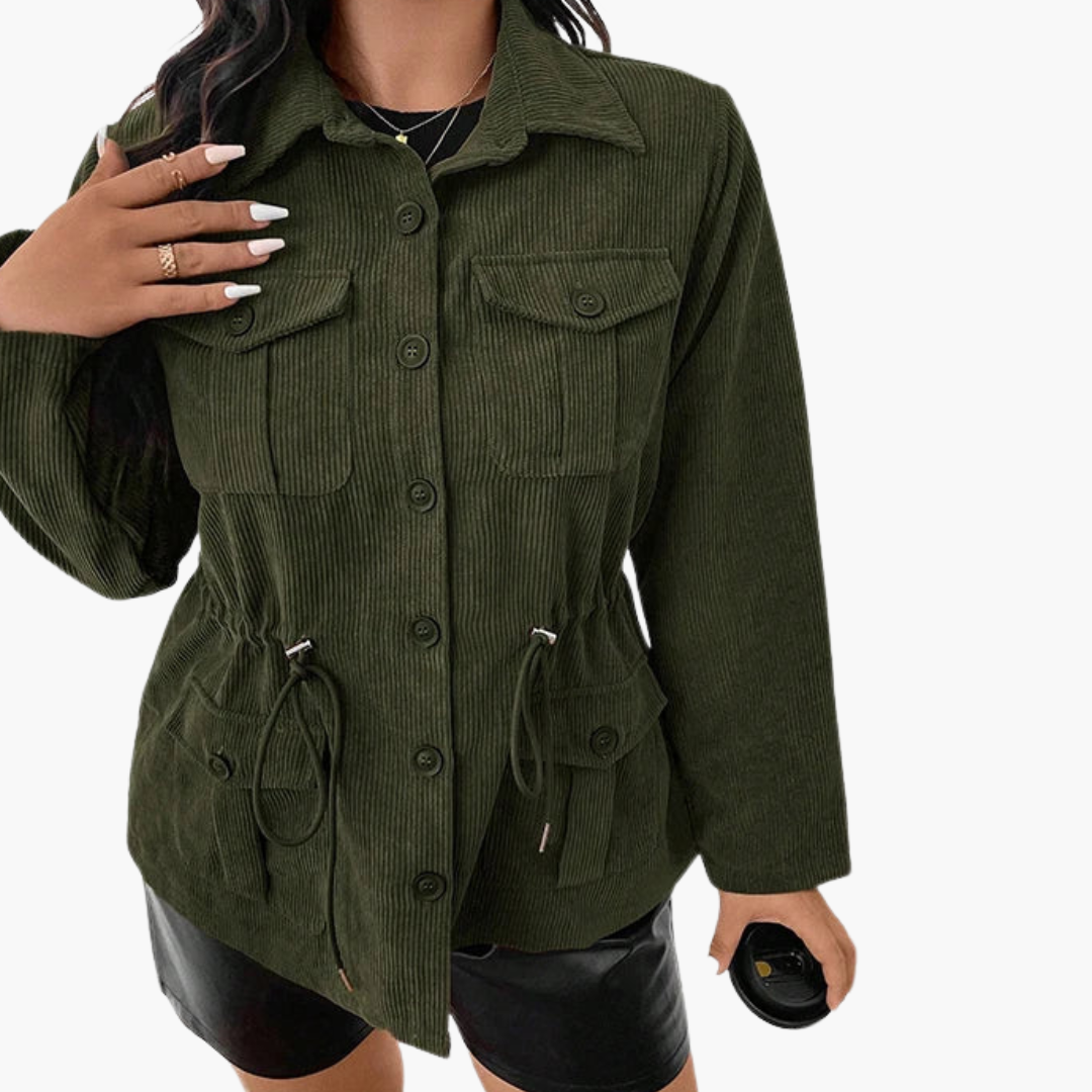 Women's Cord Jacket with Waist Drawstring - Image 3