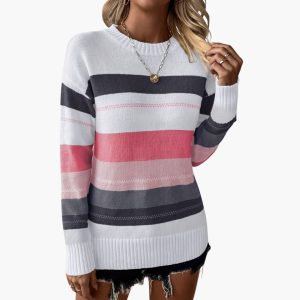 Women's pullover with round neckline and striped surface