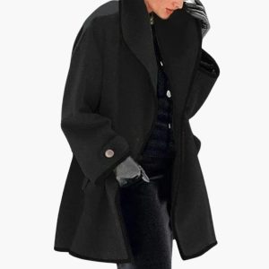 Women's Winter Coat with Wide Collar and Contrast Trim
