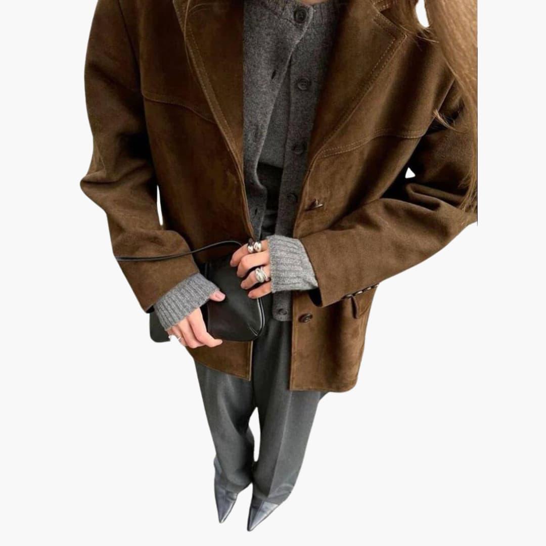 Trendy Women's Suede Jacket with Button Placket – Stylish & Comfortable - Image 4