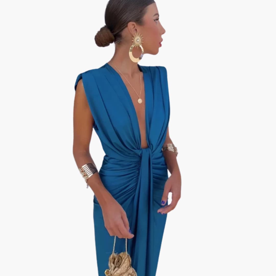 Elegant Pleated Dress - Women's Maxi Dress for Festive Occasions - Image 2