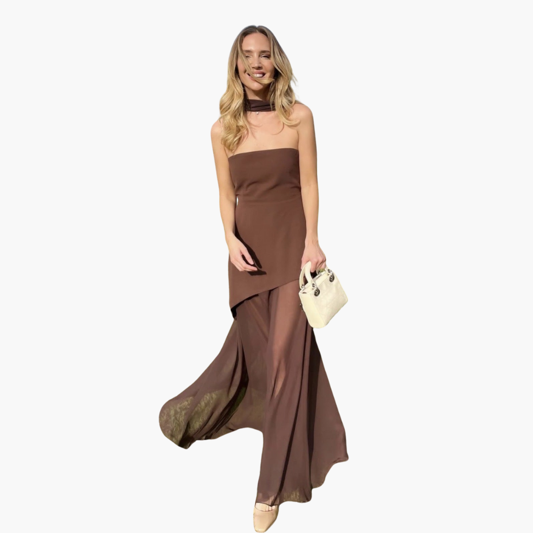 Off-Shoulder Evening Dress for Women - Maxi with High Slit - Image 4