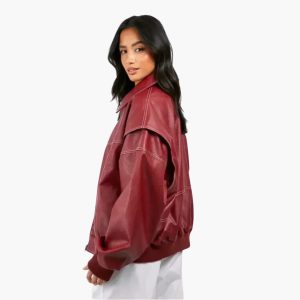 Women's Oversized Jacket with Long Sleeves and Contrast Stitching