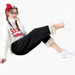 Women's Jogging Pants with Drawstring Waistband and Cuffs