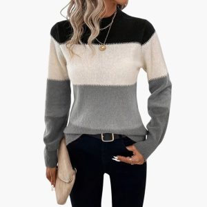 Women's pullover with round neckline and colorblock design