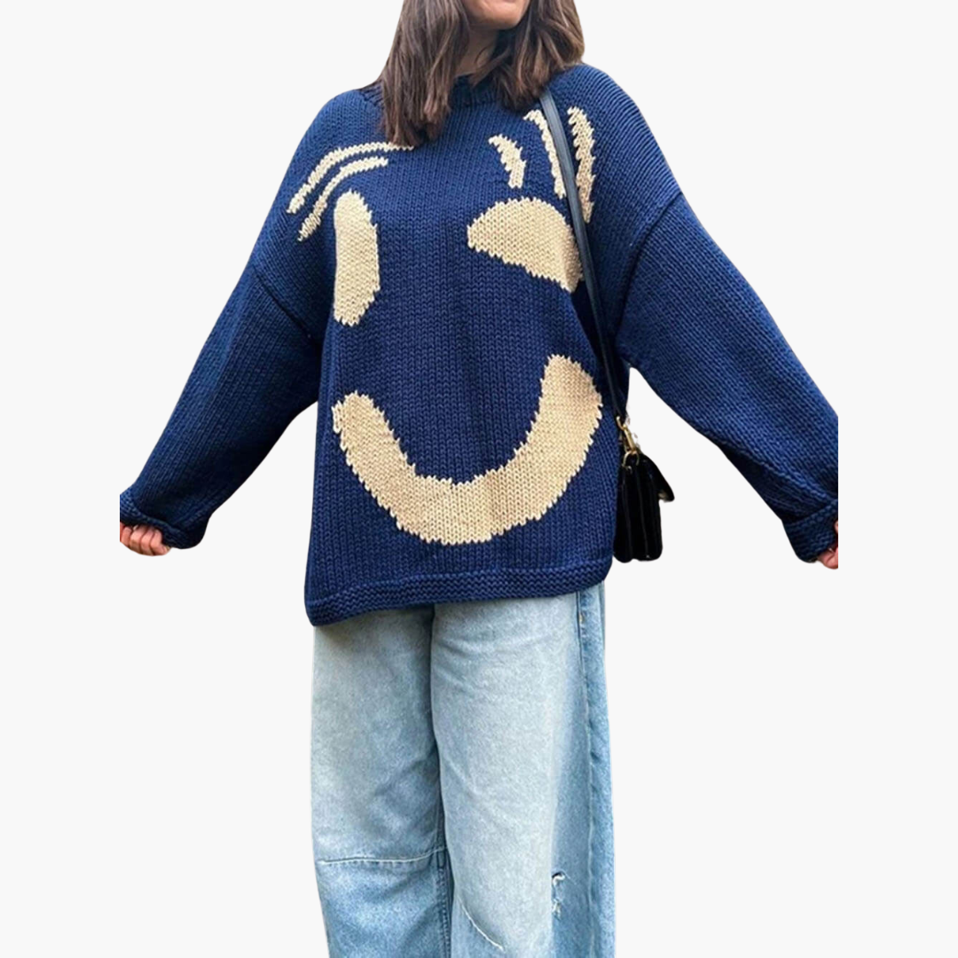 Knitted Sweater for Women - with Oversized Fit and Smiley Design - Image 5
