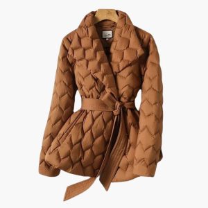 Down Coat with Belt for Women – Elegant & Warm