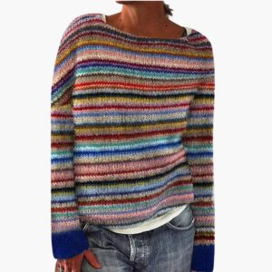 Women's Knit Sweater with Round Neck and Pattern Design