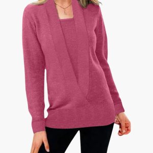 Women's Sweater with Deep V-Neck and Long Sleeves