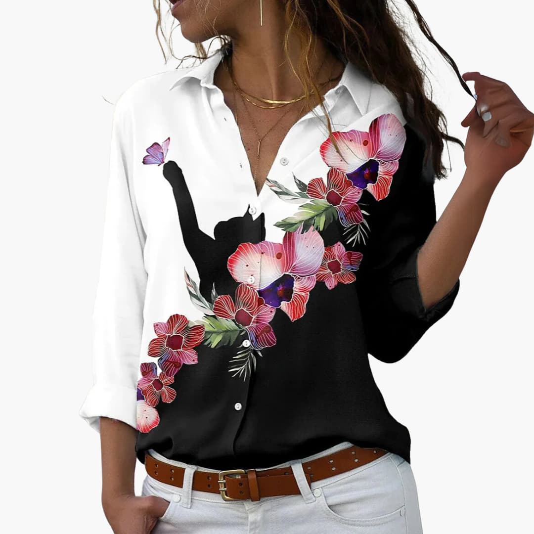 Flower Colorblock Blouse for Women - Stylish & Comfortable - Image 3