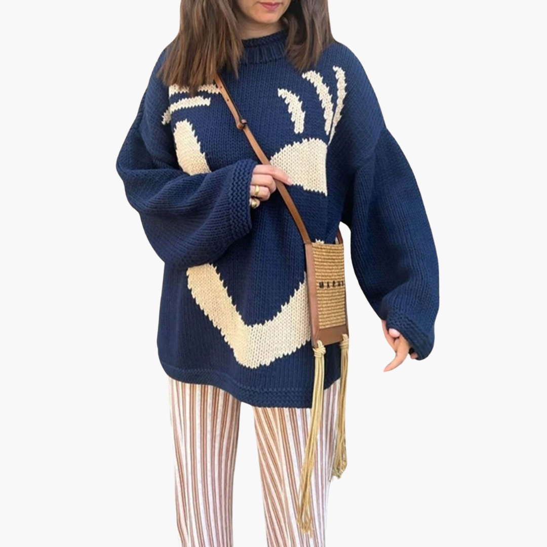 Knitted Sweater for Women - with Oversized Fit and Smiley Design - Image 6