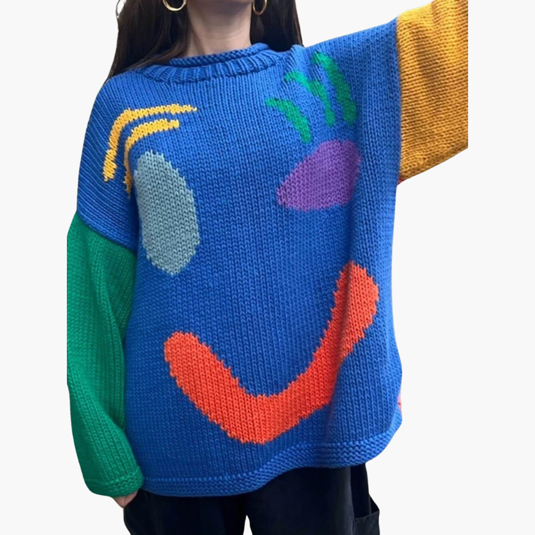 Knitted Sweater for Women - with Oversized Fit and Smiley Design - Image 7