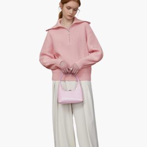 Women's Sweater with Zip Neck and Ribbed Surface