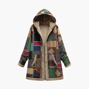 Women’s Patchwork Overcoat with Soft Lining and Hood